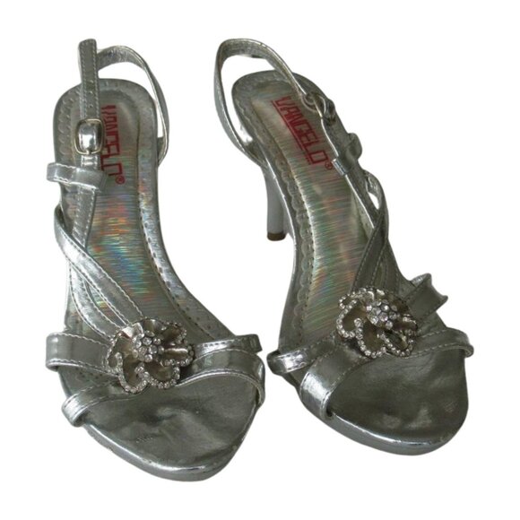 Silver Iridescent Unique Y2K Sandal Heels Flower Bling Jewels - Picture 3 of 9